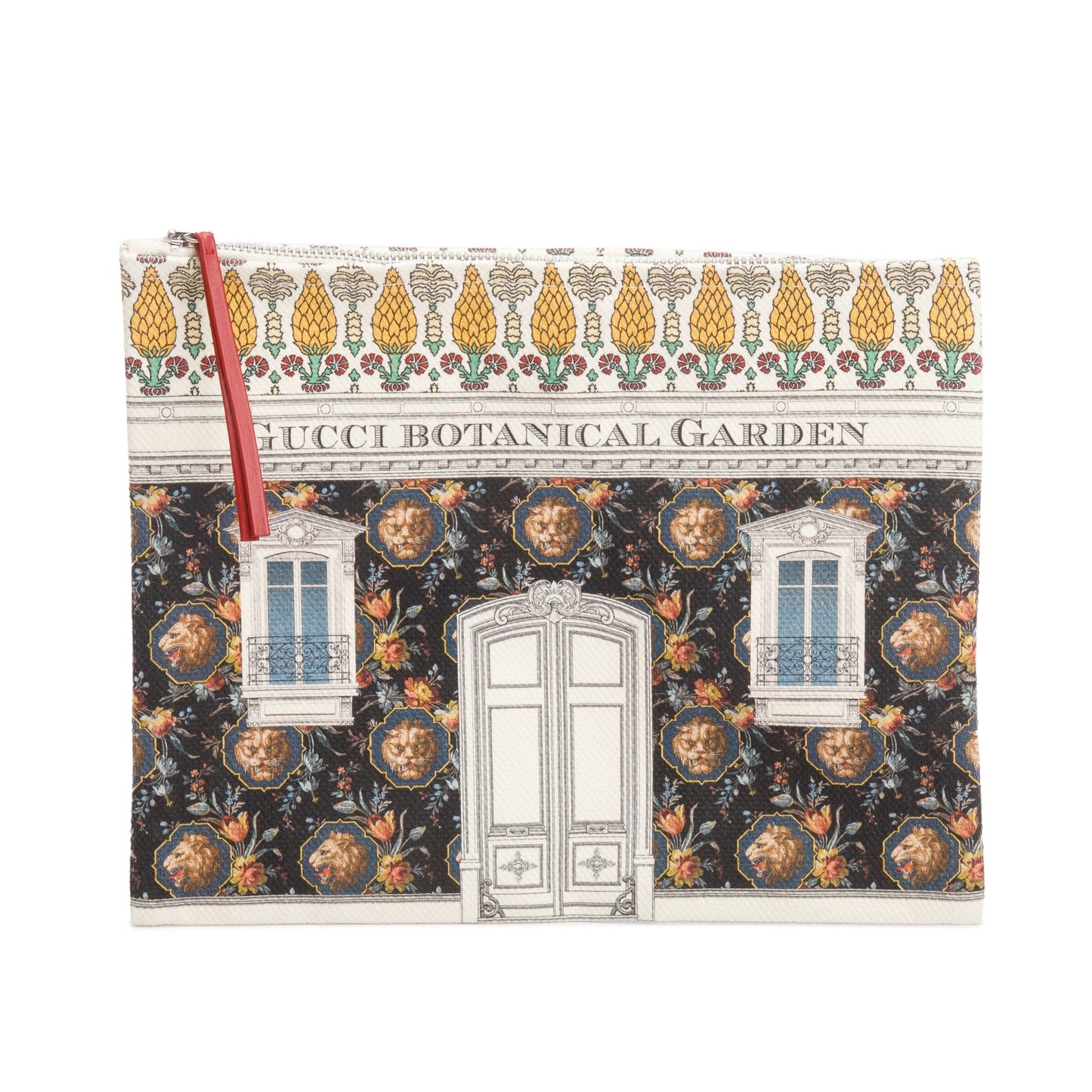 Gucci Beige Multicolor Botanical Garden Graphic Art Print Canvas Zip Pouch