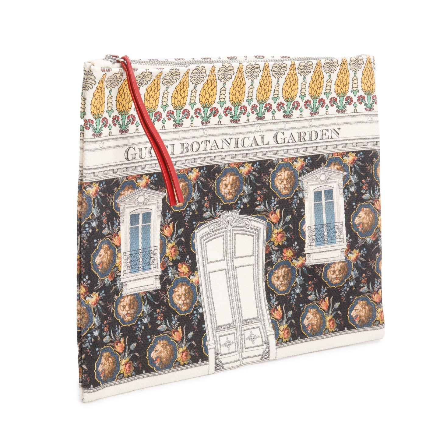 Gucci Beige Multicolor Botanical Garden Graphic Art Print Canvas Zip Pouch
