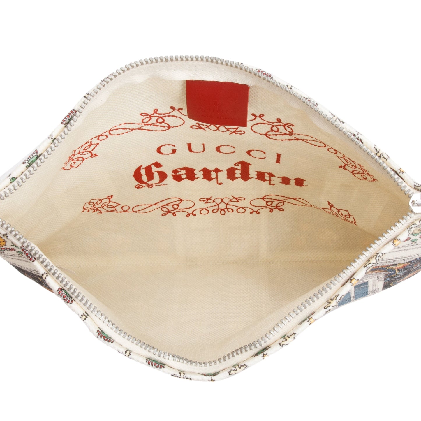 Gucci Beige Multicolor Botanical Garden Graphic Art Print Canvas Zip Pouch