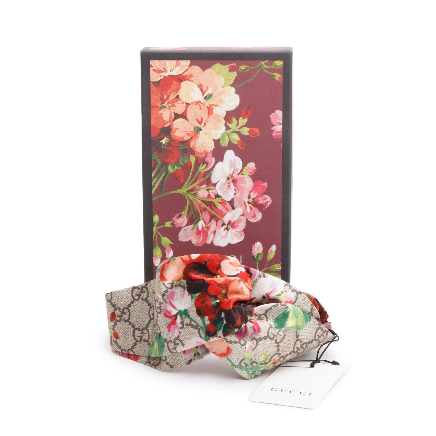 Gucci Beige & Multicolor GG Blooms Print Silk Headband