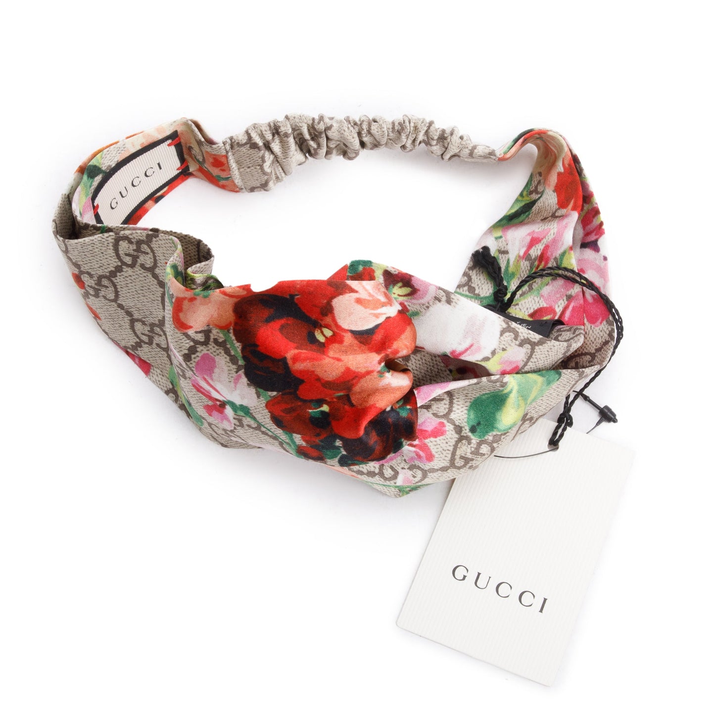 Gucci Beige & Multicolor GG Blooms Print Silk Headband