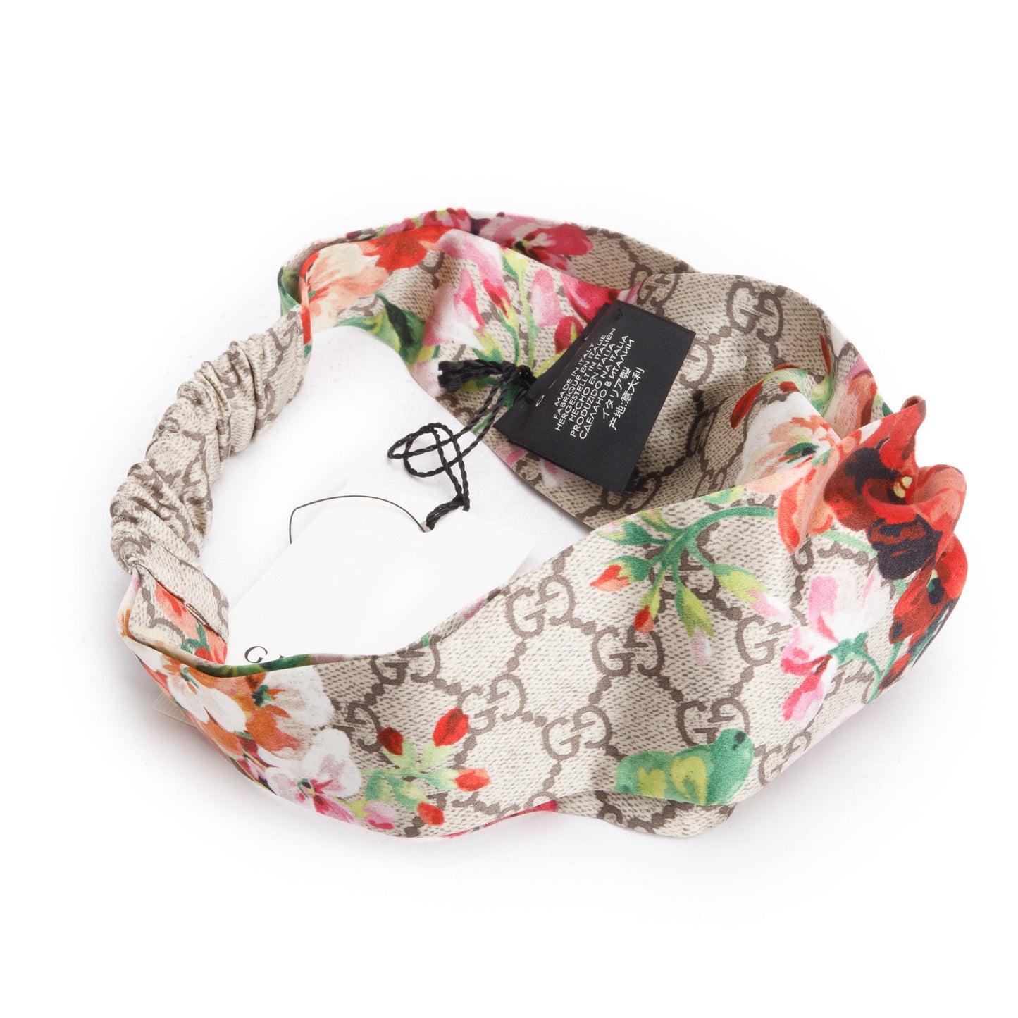Gucci Beige & Multicolor GG Blooms Print Silk Headband