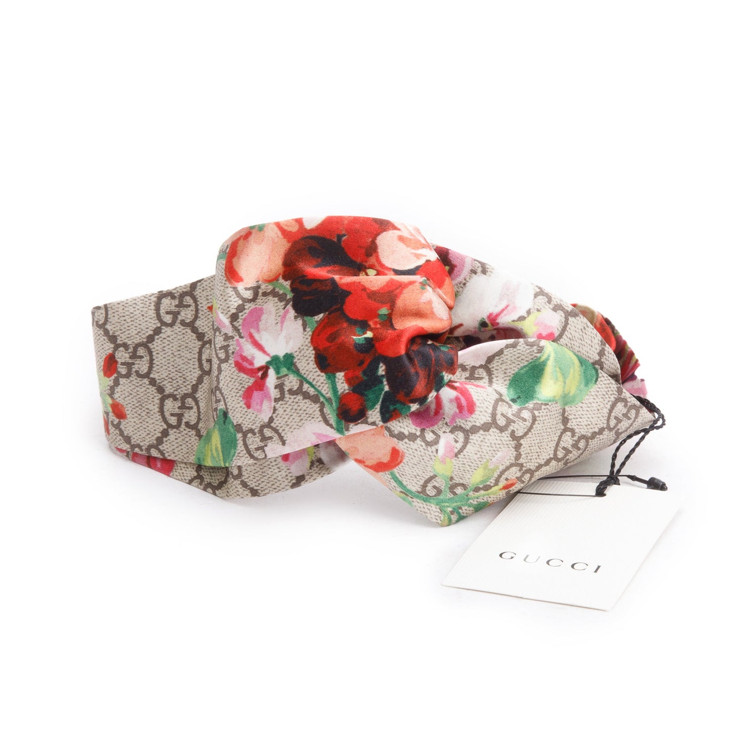 Gucci Beige & Multicolor GG Blooms Print Silk Headband