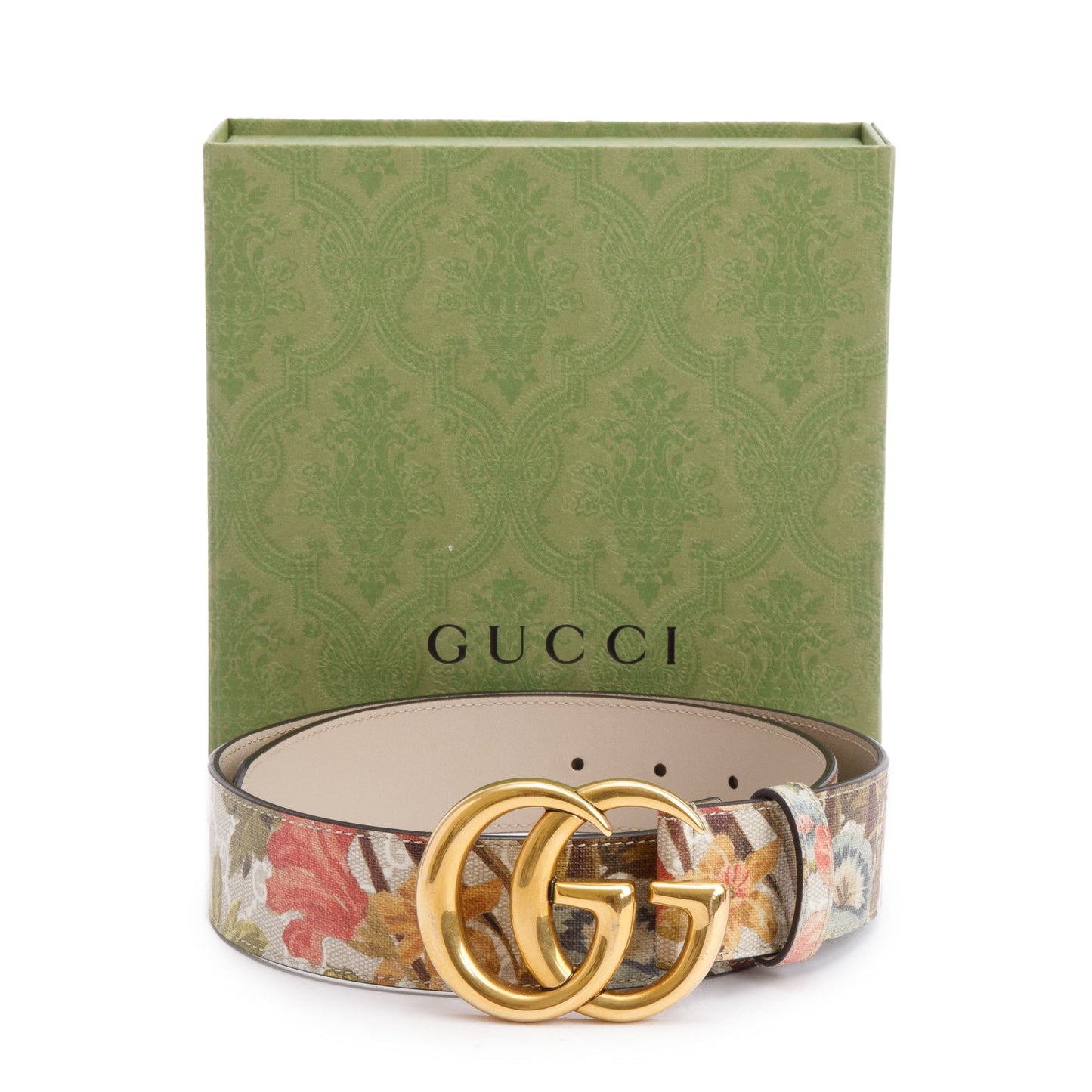 Gucci Beige Multicolor GG Supreme Blooms GG Marmont Wide Belt 75 30