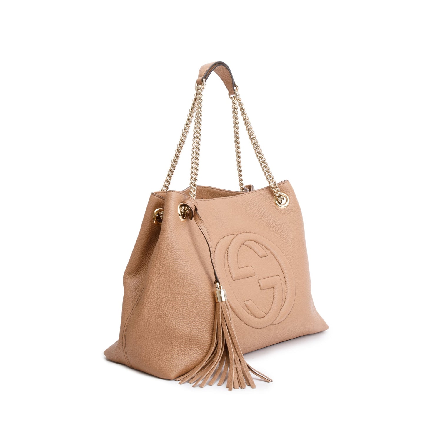 Gucci Beige Pebbled Calfksin Leather Medium Soho Chain Tote