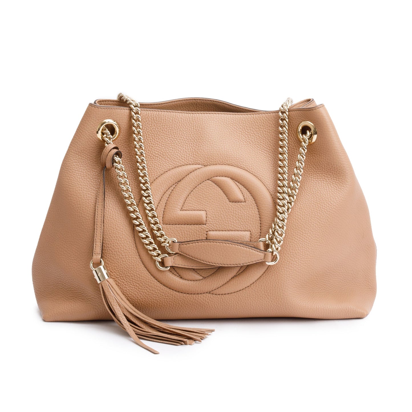 Gucci Beige Pebbled Calfksin Leather Medium Soho Chain Tote