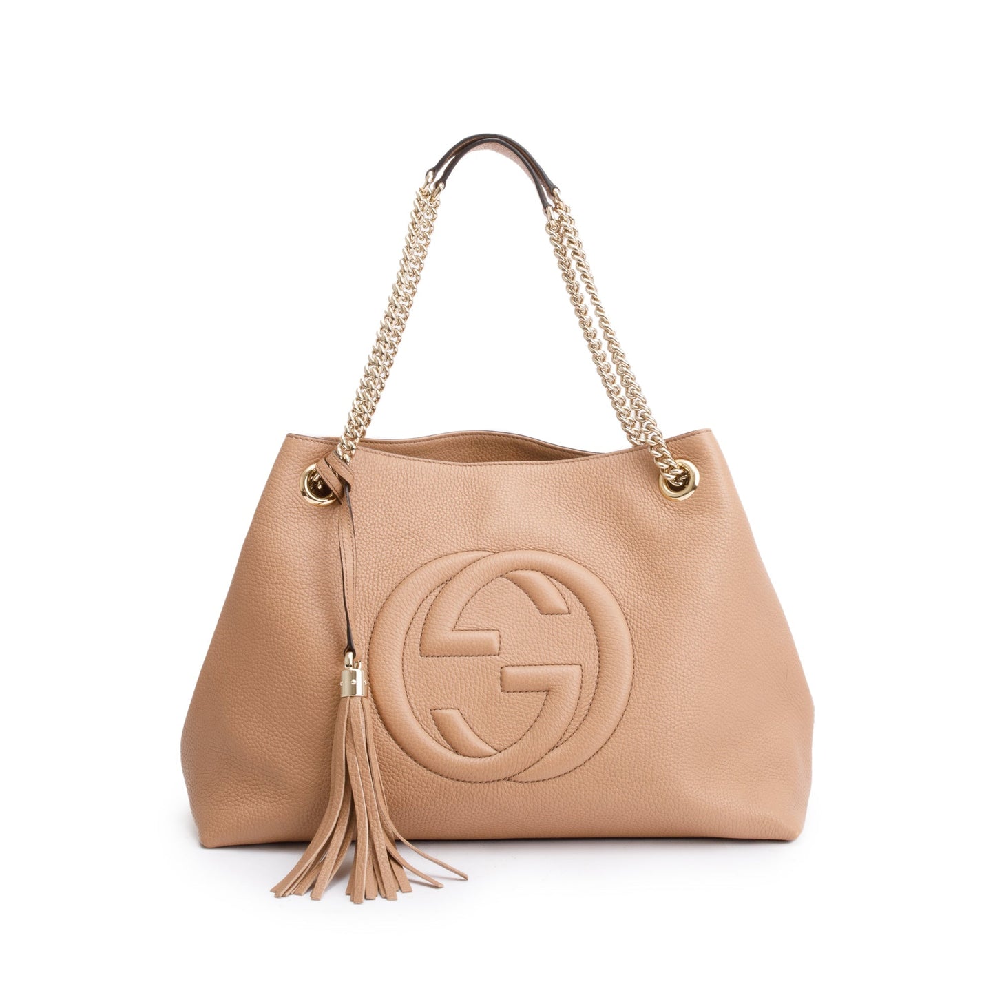 Gucci Beige Pebbled Calfksin Leather Medium Soho Chain Tote