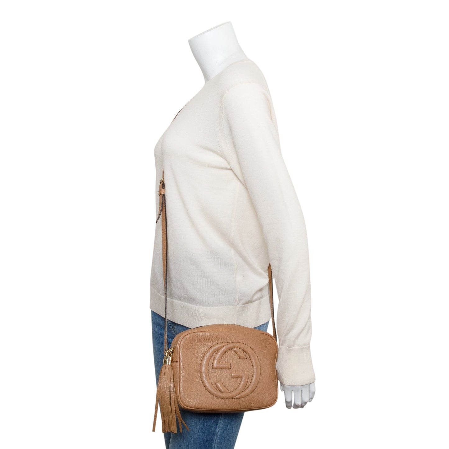 Gucci Beige Pebbled Calfskin Leather Small Soho Disco Bag