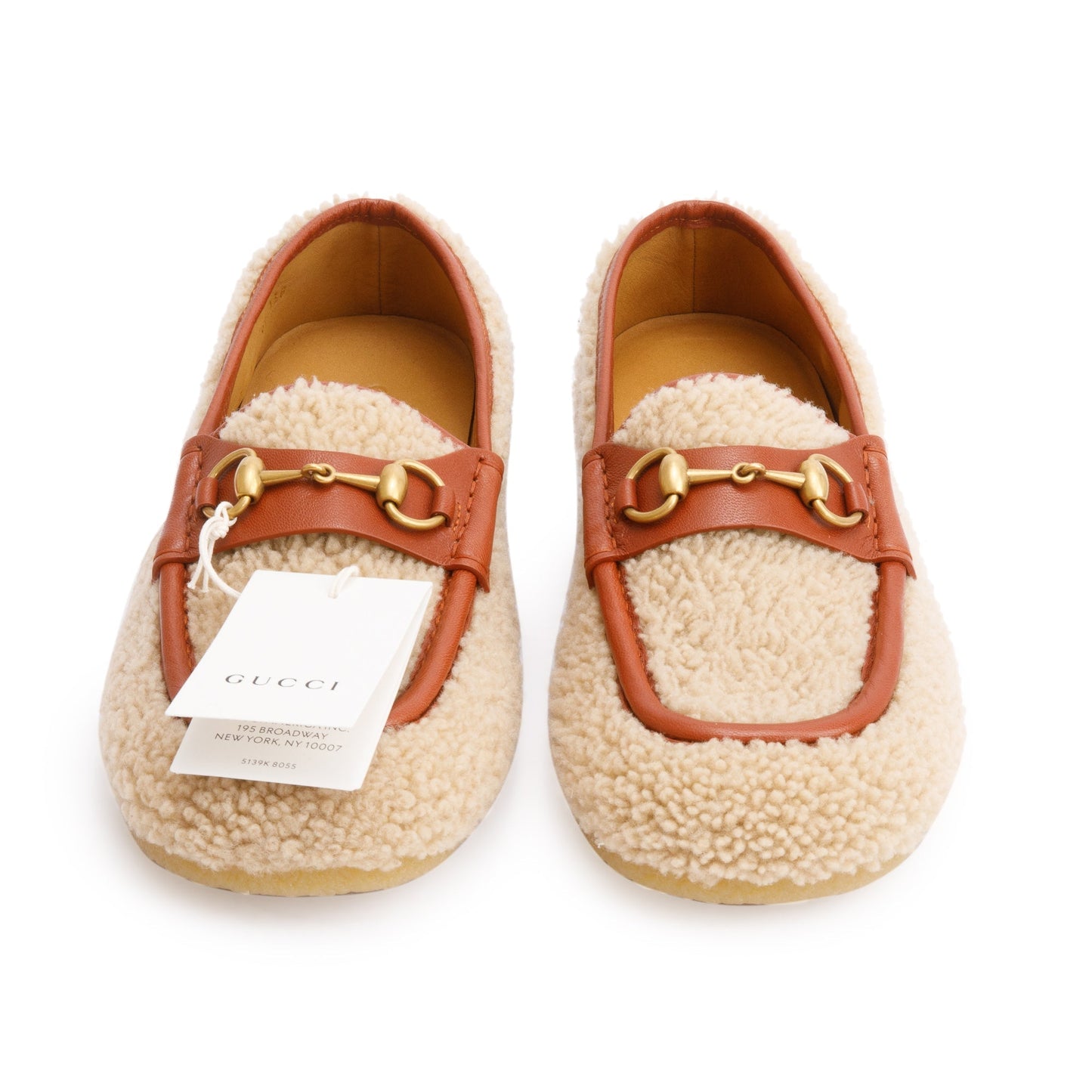 Gucci Beige Shearling Horsebit Accent Loafers, Size 9.5