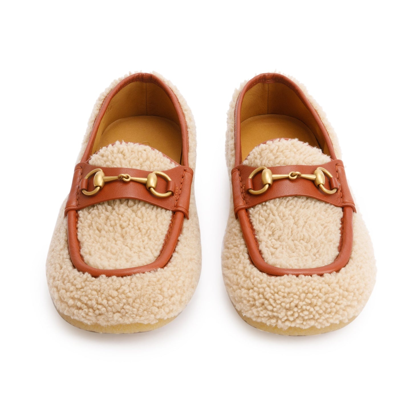 Gucci Beige Shearling Horsebit Accent Loafers, Size 9.5
