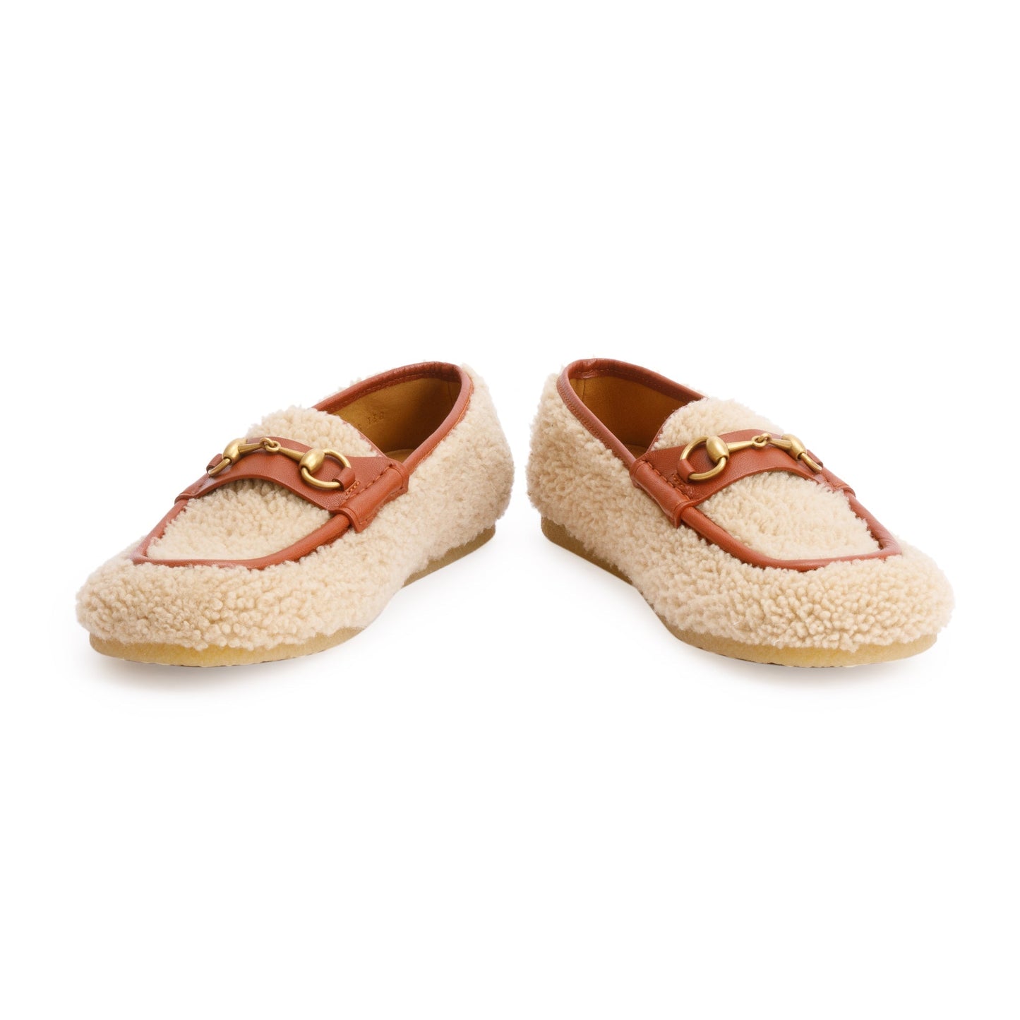 Gucci Beige Shearling Horsebit Accent Loafers, Size 9.5