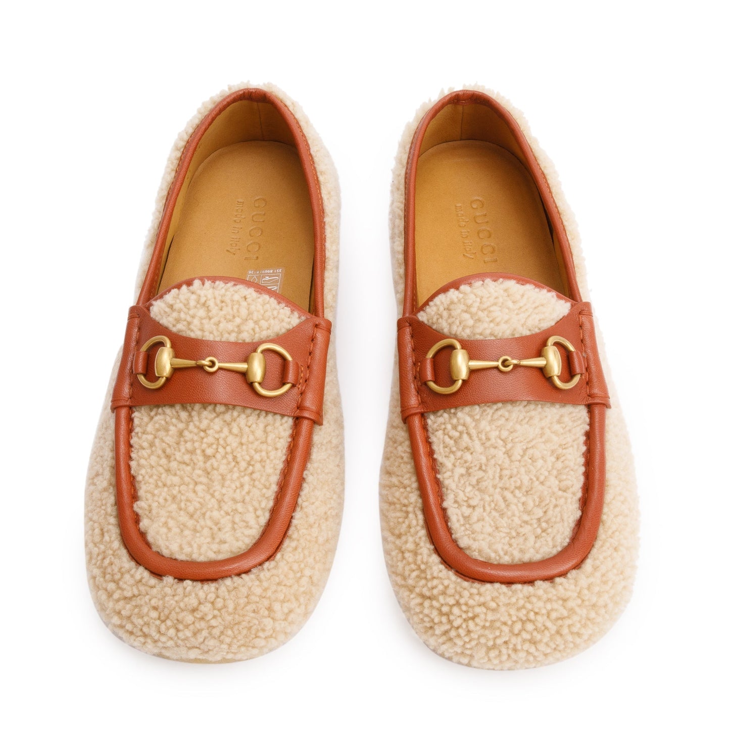 Gucci Beige Shearling Horsebit Accent Loafers, Size 9.5