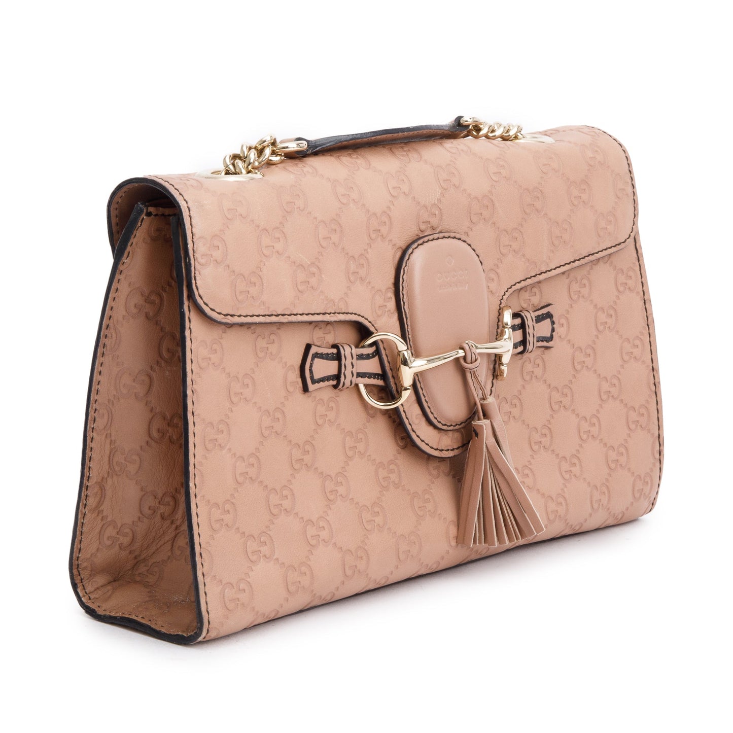 Gucci Beige Signature Leather Small Emily Chain Shoulder Bag