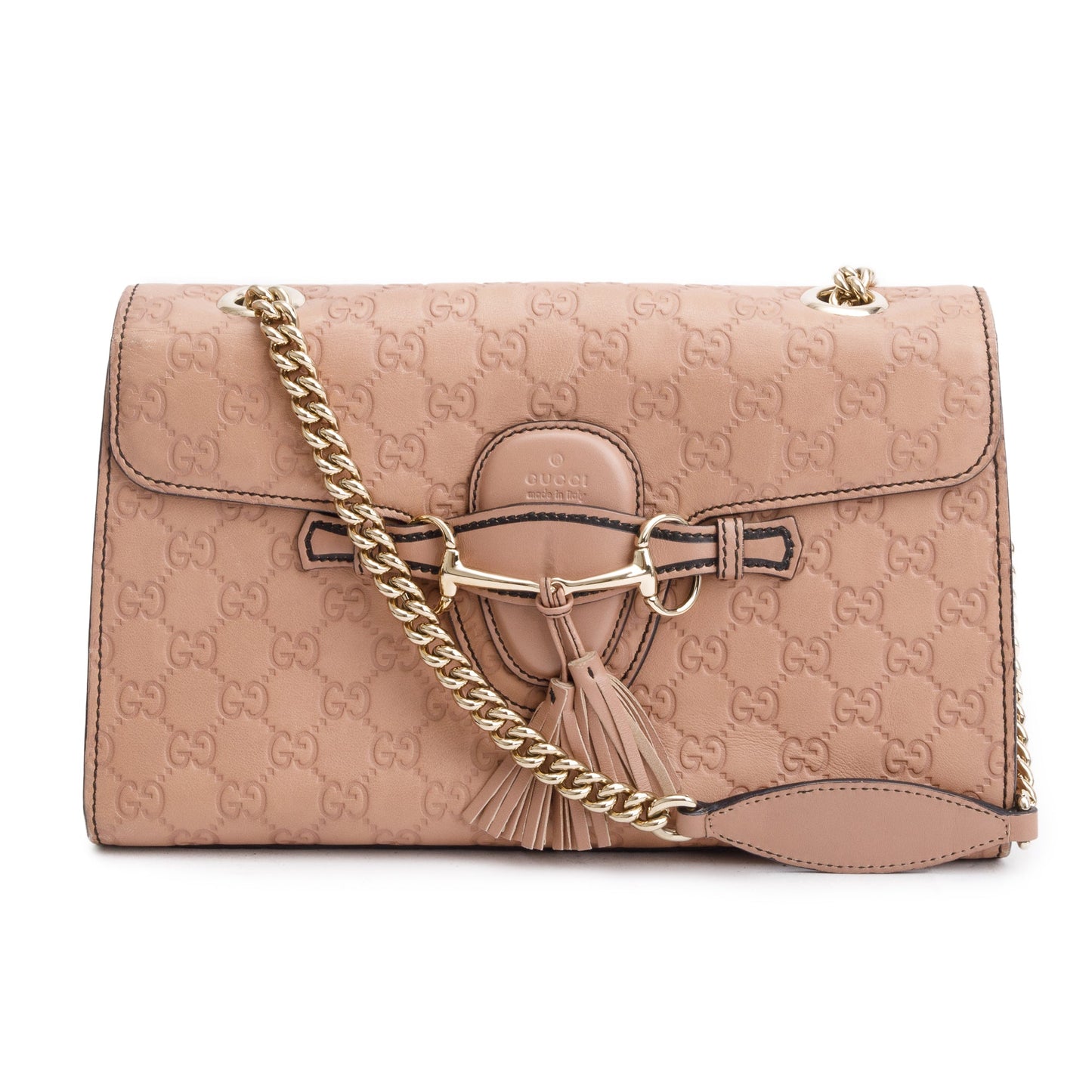 Gucci Beige Signature Leather Small Emily Chain Shoulder Bag
