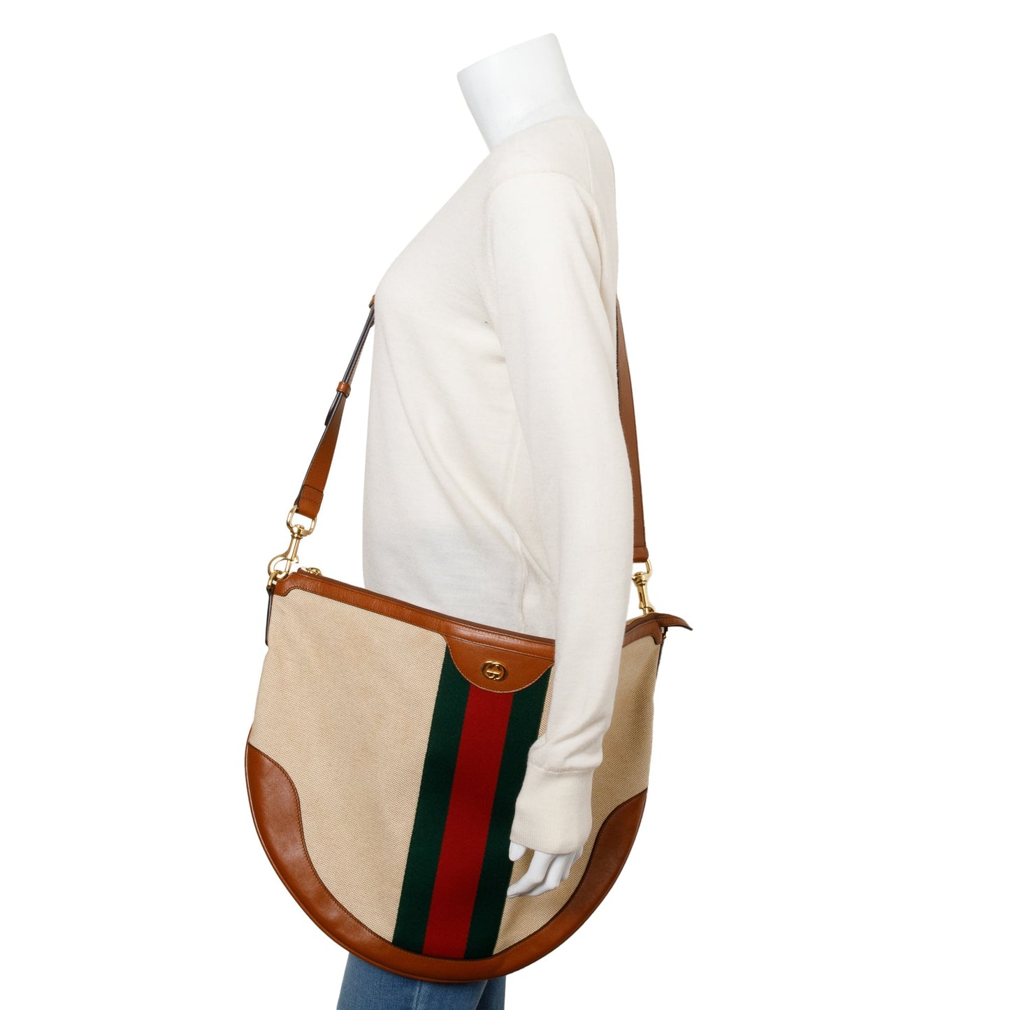 Gucci Beige Vintage GG Supreme Web Large Ophidia Half Moon Hobo
