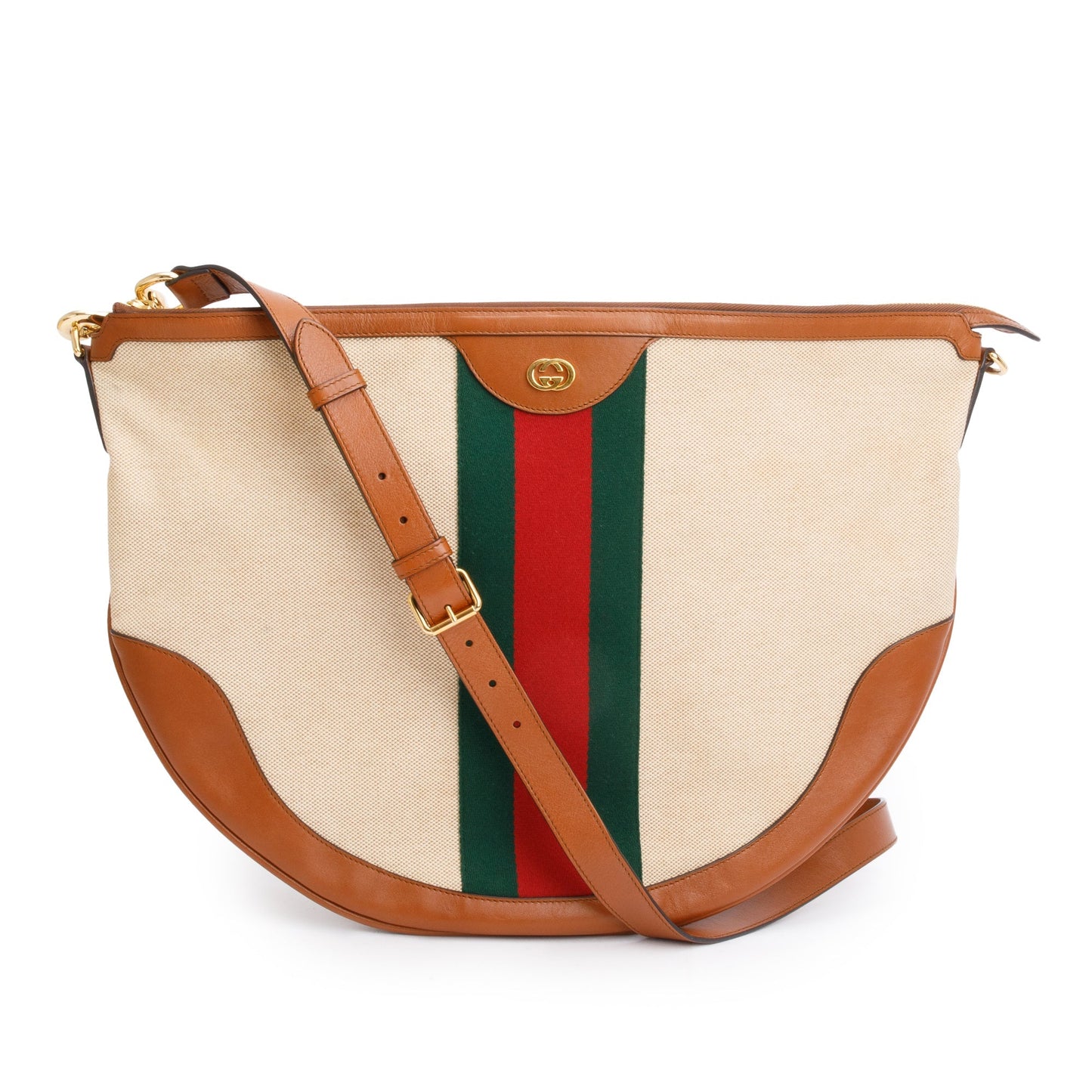 Gucci Beige Vintage GG Supreme Web Large Ophidia Half Moon Hobo
