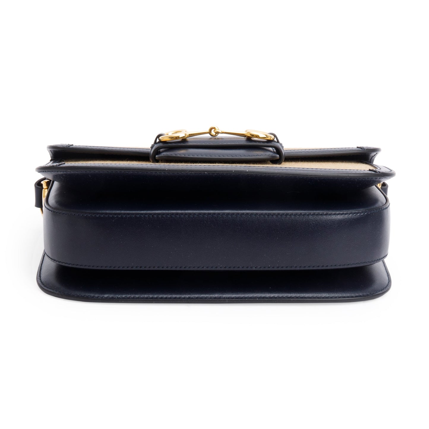 Gucci Beige Vintage Rice Canvas Black Leather Trim Horsebit 1955 Small Shoulder Bag
