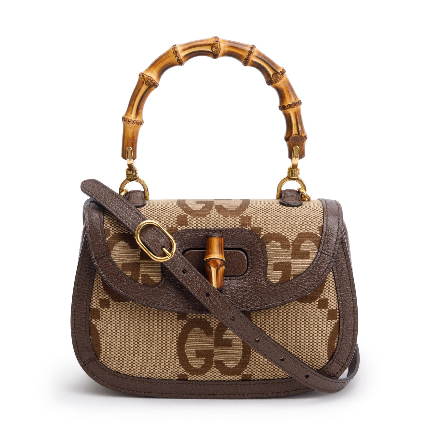 Gucci Beige/Brown Jumbo GG Canvas Bamboo 1947 Small Top Handle Bag