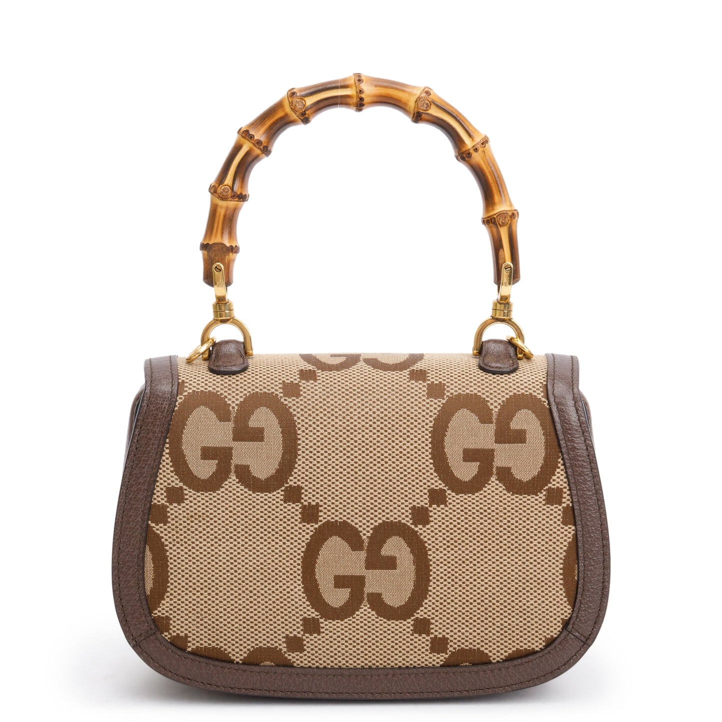 Gucci Beige/Brown Jumbo GG Canvas Bamboo 1947 Small Top Handle Bag