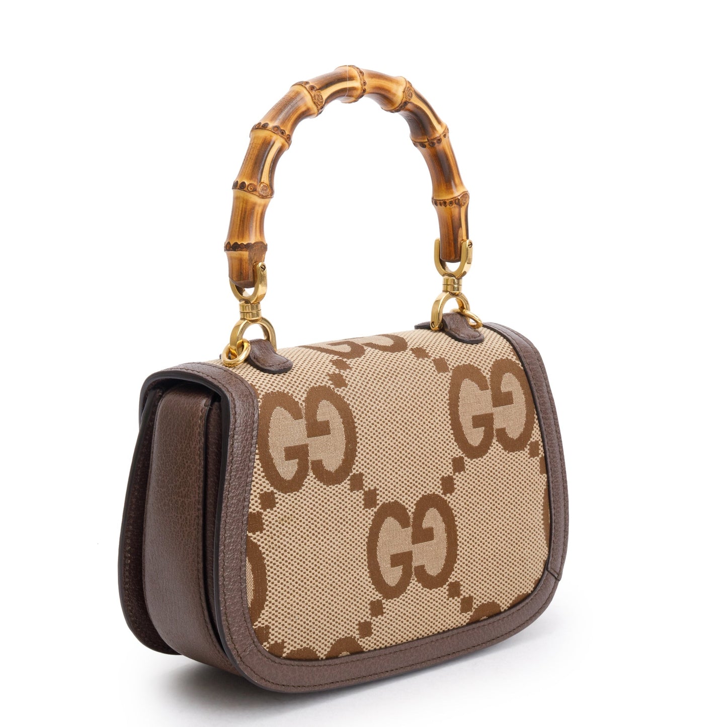 Gucci Beige/Brown Jumbo GG Canvas Bamboo 1947 Small Top Handle Bag