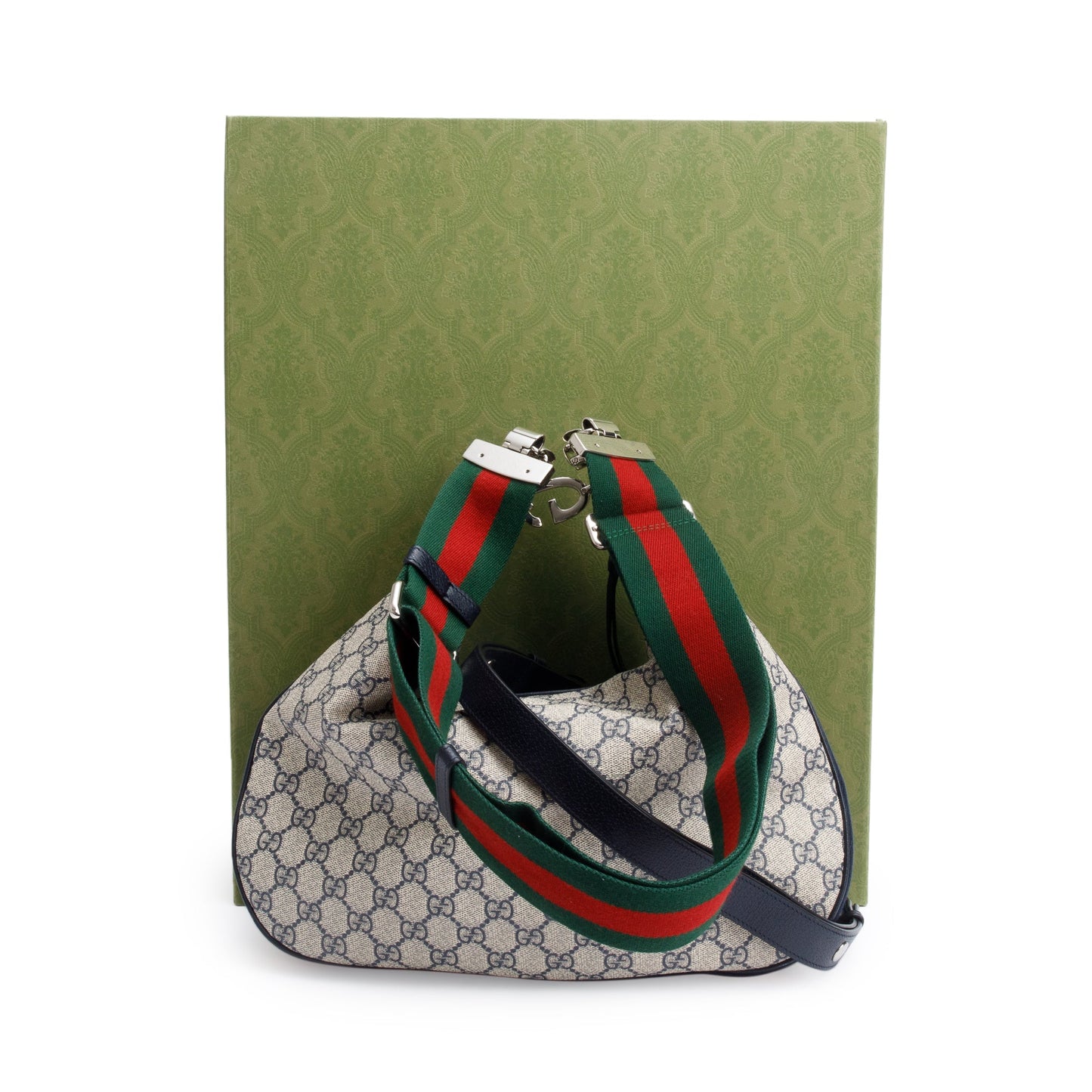 Gucci Beige/Navy GG Supreme Web Attache Medium Hobo Bag