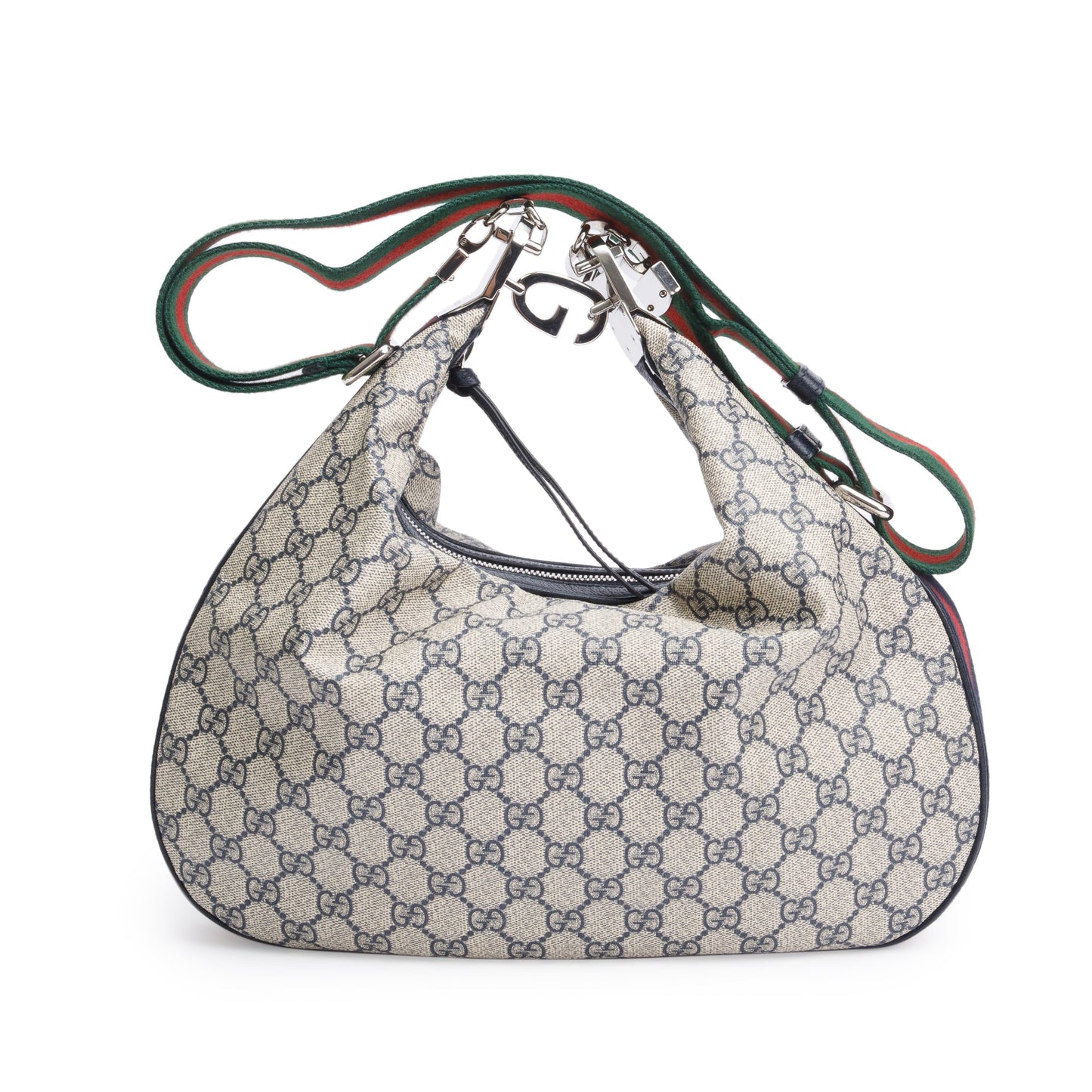 Gucci Beige/Navy GG Supreme Web Attache Medium Hobo Bag