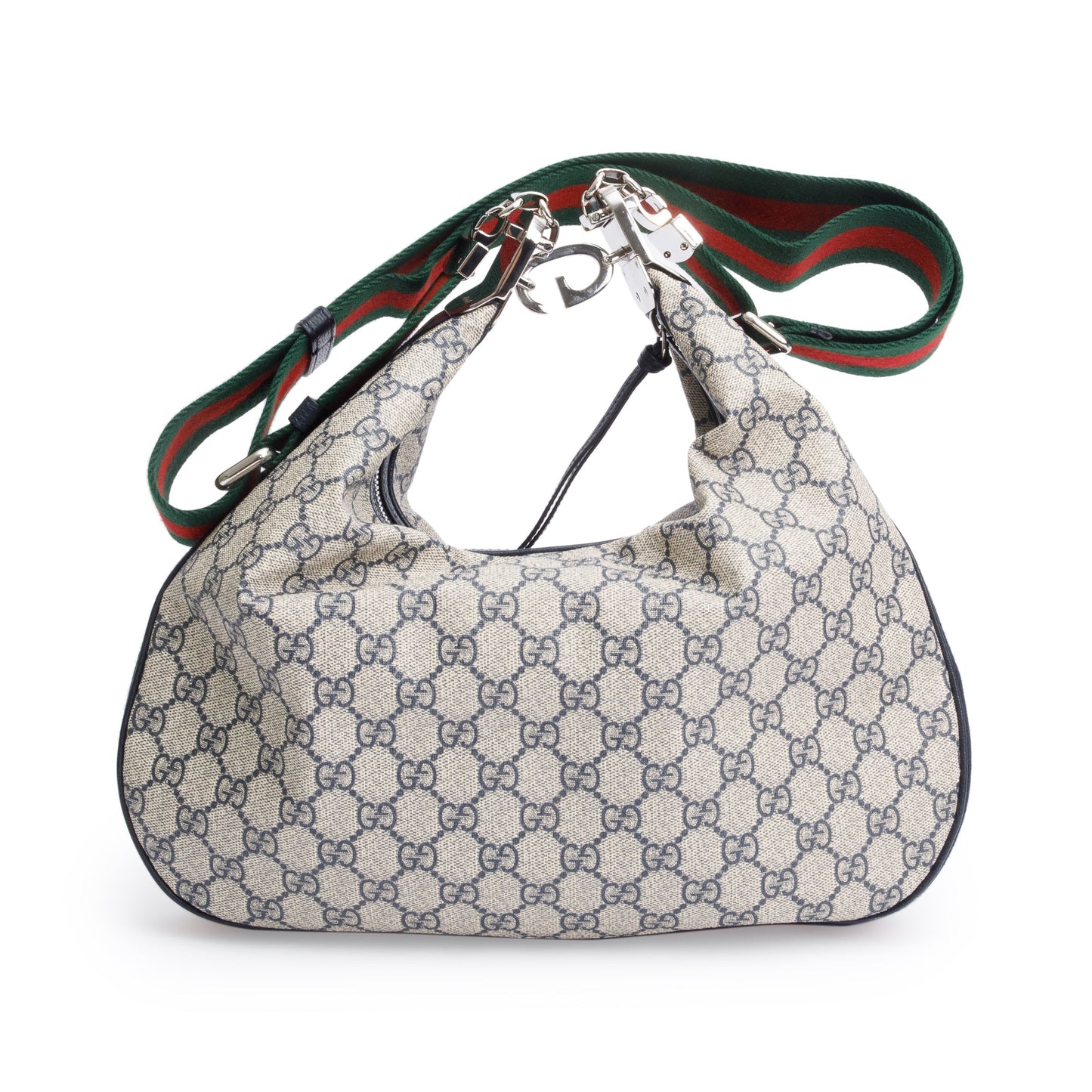 Gucci Beige/Navy GG Supreme Web Attache Medium Hobo Bag