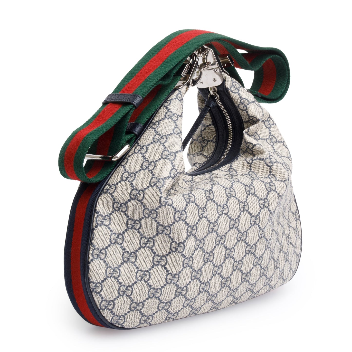Gucci Beige/Navy GG Supreme Web Attache Medium Hobo Bag