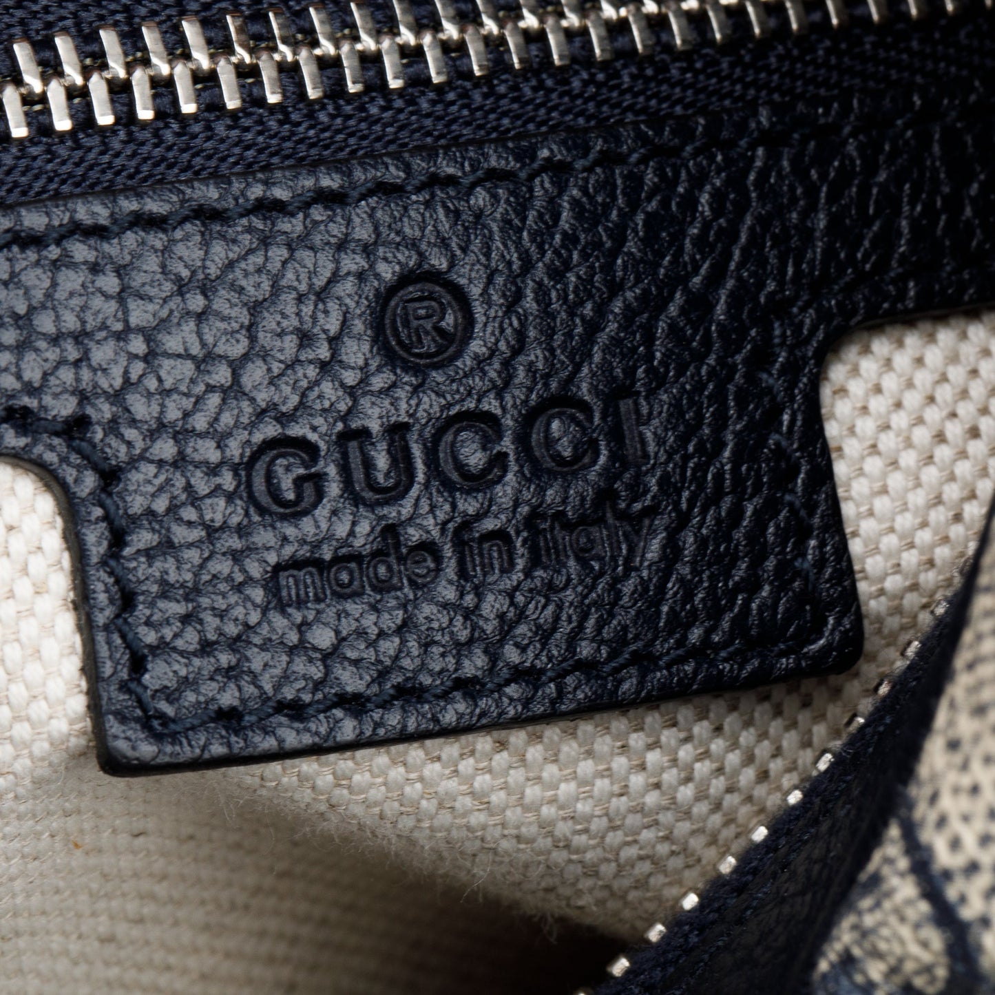 Gucci Beige/Navy GG Supreme Web Attache Medium Hobo Bag