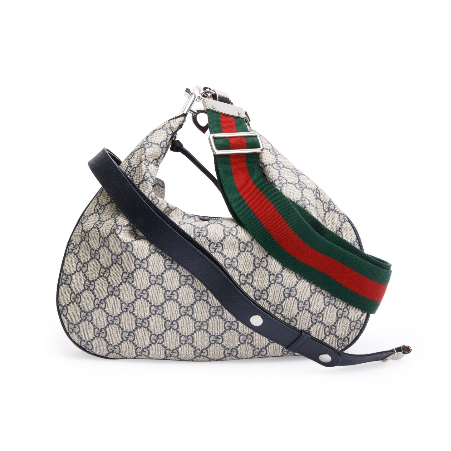 Gucci Beige/Navy GG Supreme Web Attache Medium Hobo Bag