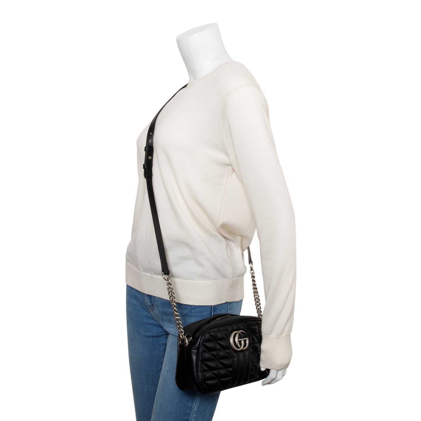Gucci Black Aria GG Marmont Matelasse Small Shoulder Bag