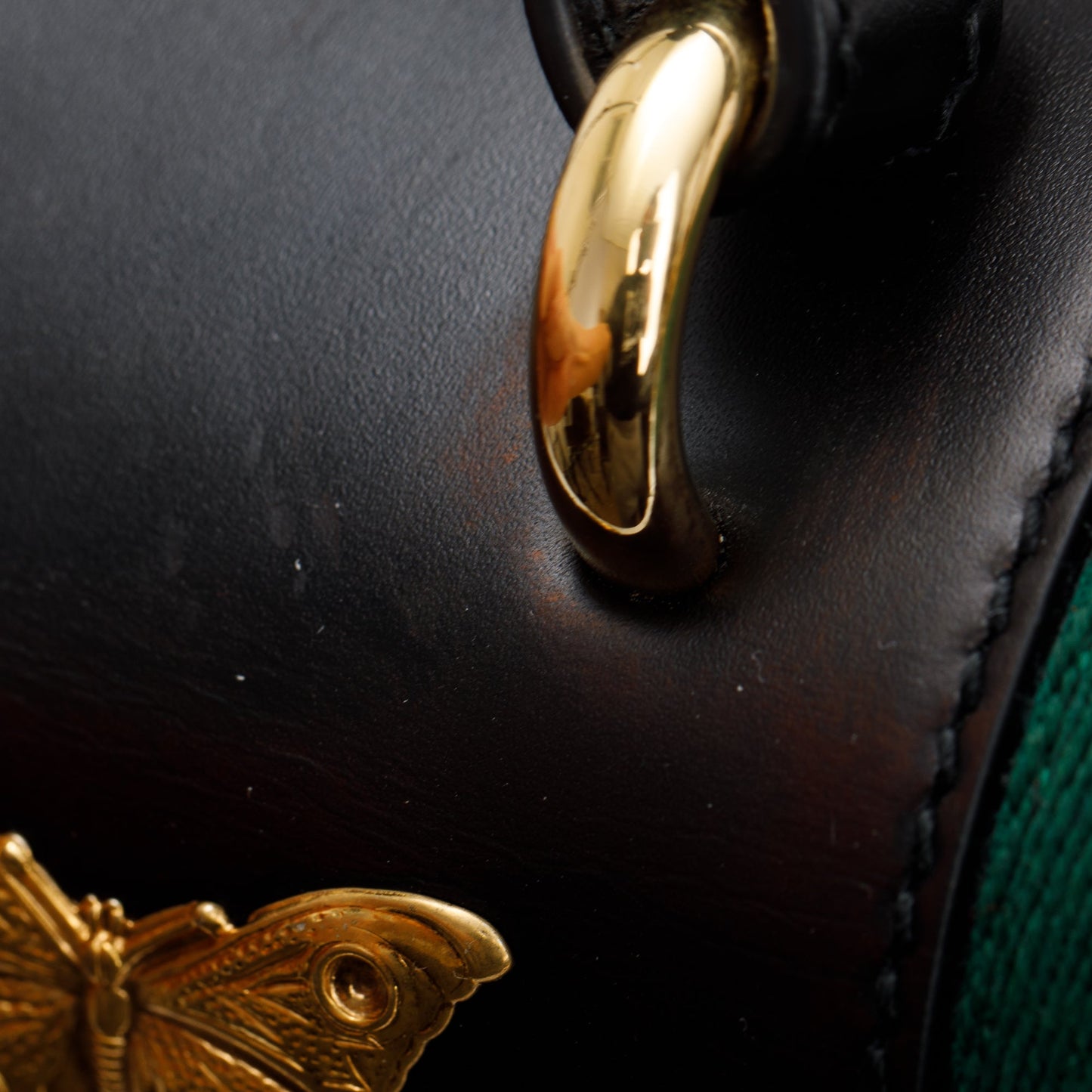 Gucci Black Calfskin Leather Animal Studs Maxi Sylvie Handle Bag