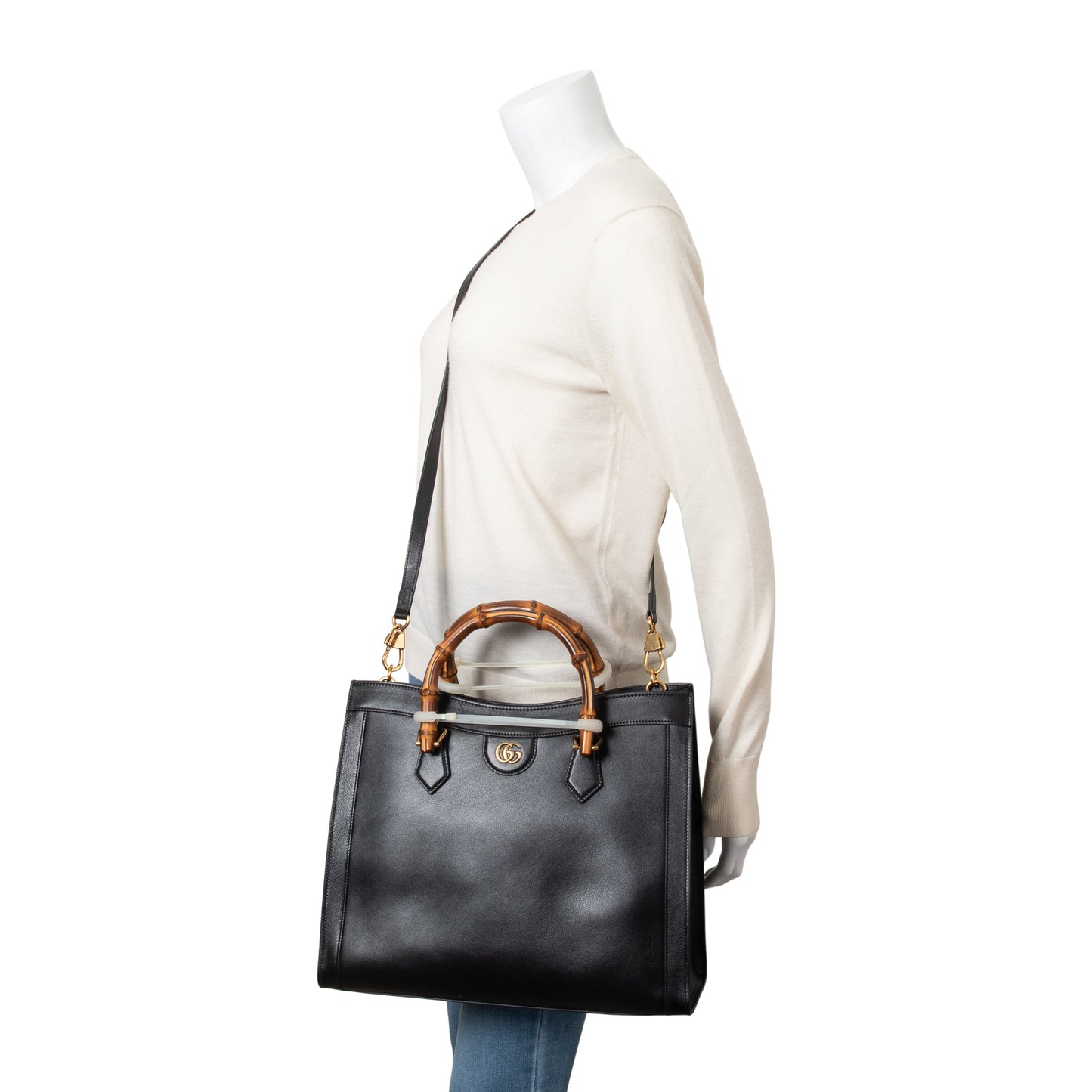 Gucci Black Calfskin Leather Diana Medium Tote Bag