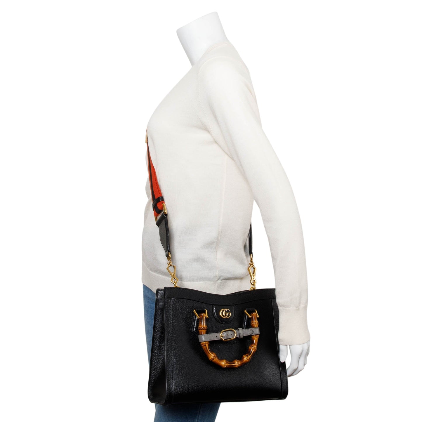 Gucci Black Calfskin Leather Diana Small Tote Bag