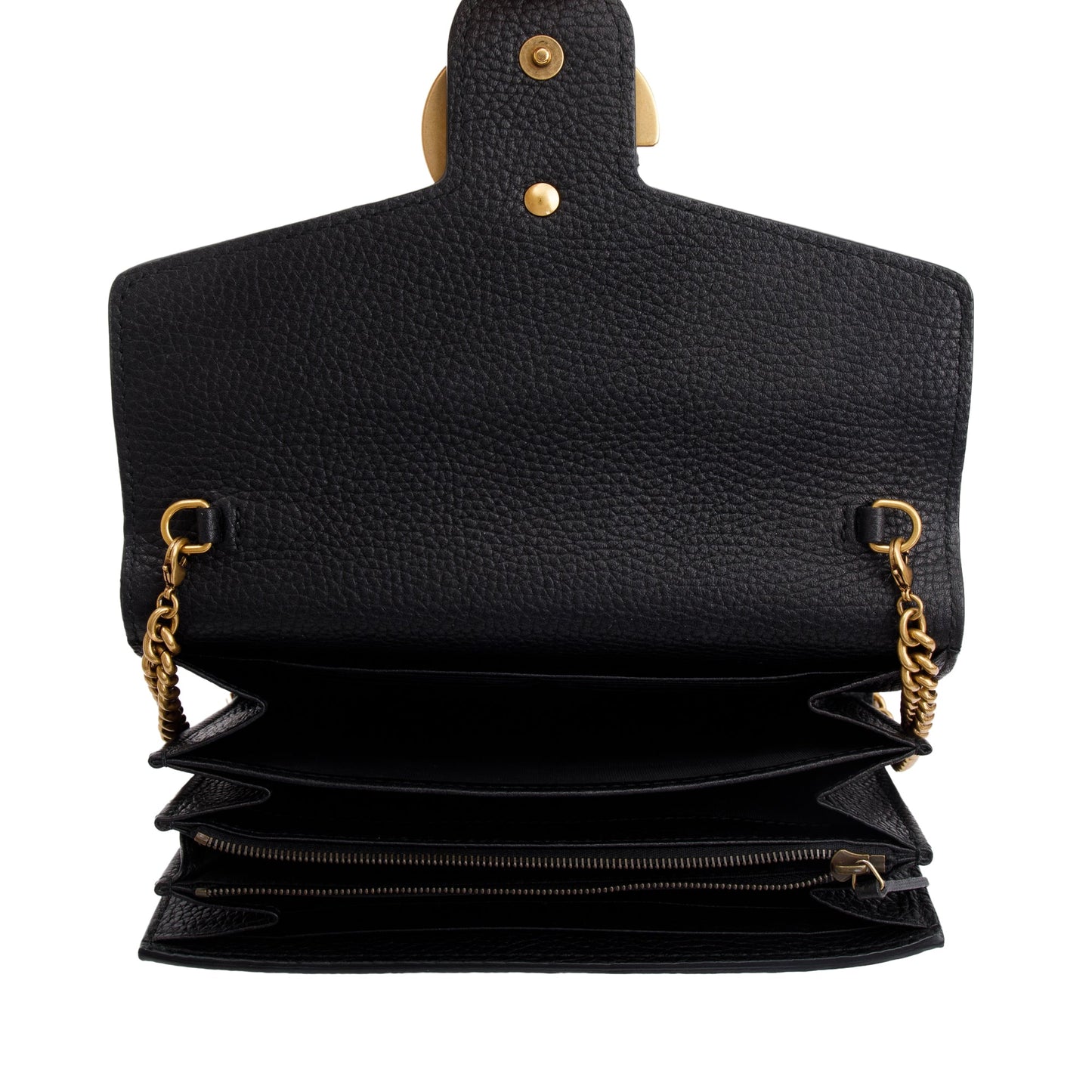 Gucci Black Calfskin Leather GG Marmont Chain Wallet