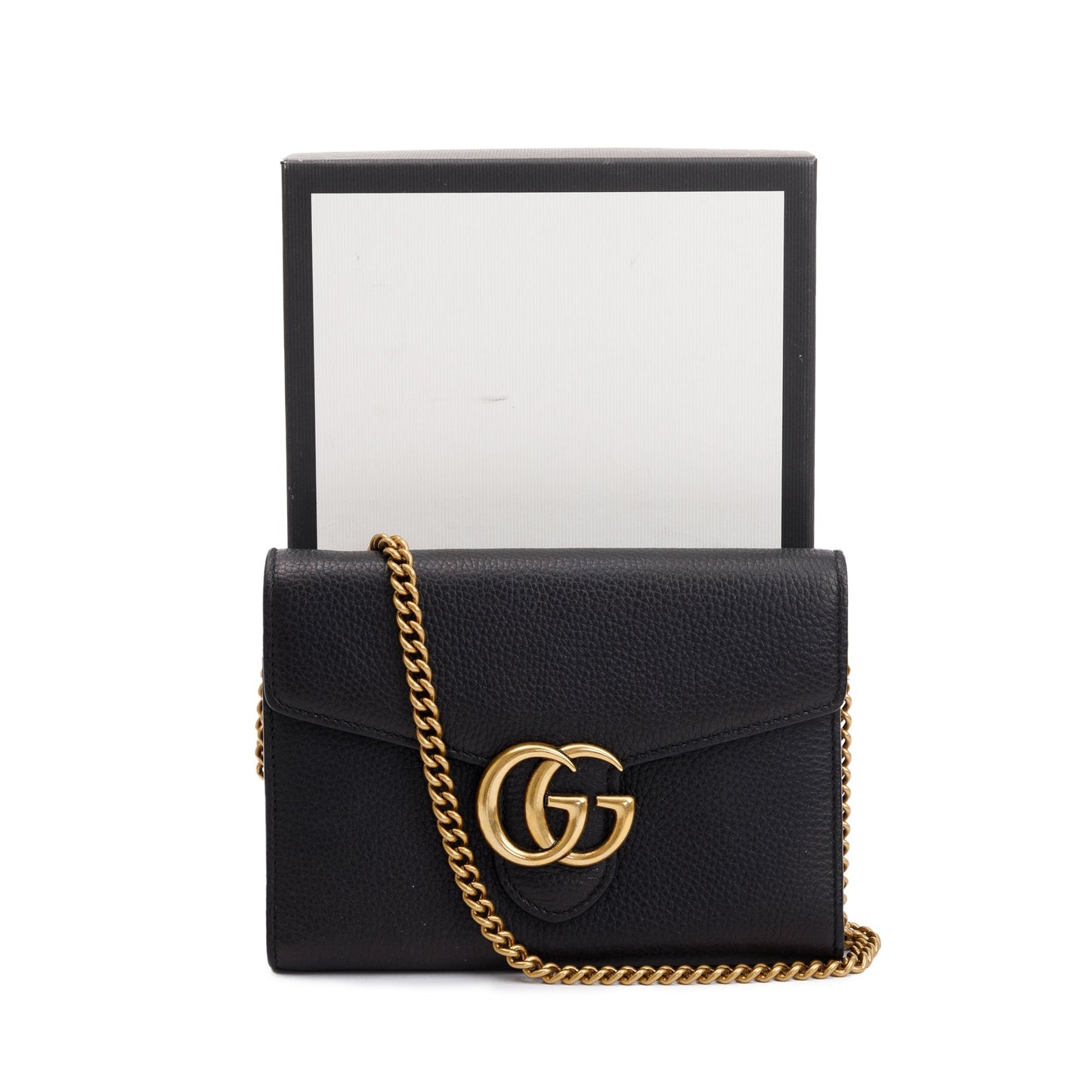 Gucci Black Calfskin Leather GG Marmont Chain Wallet