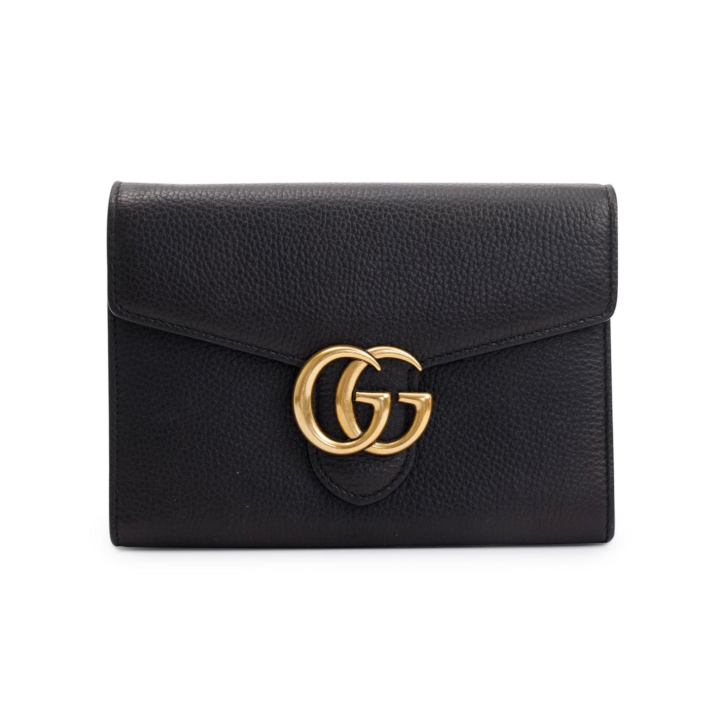 Gucci Black Calfskin Leather GG Marmont Chain Wallet