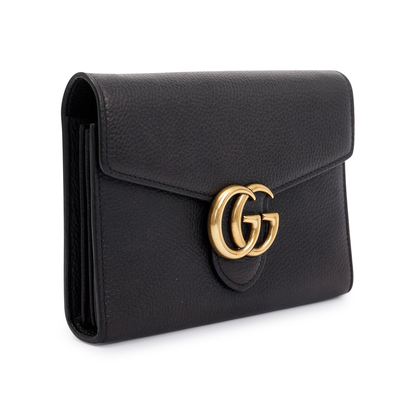 Gucci Black Calfskin Leather GG Marmont Chain Wallet