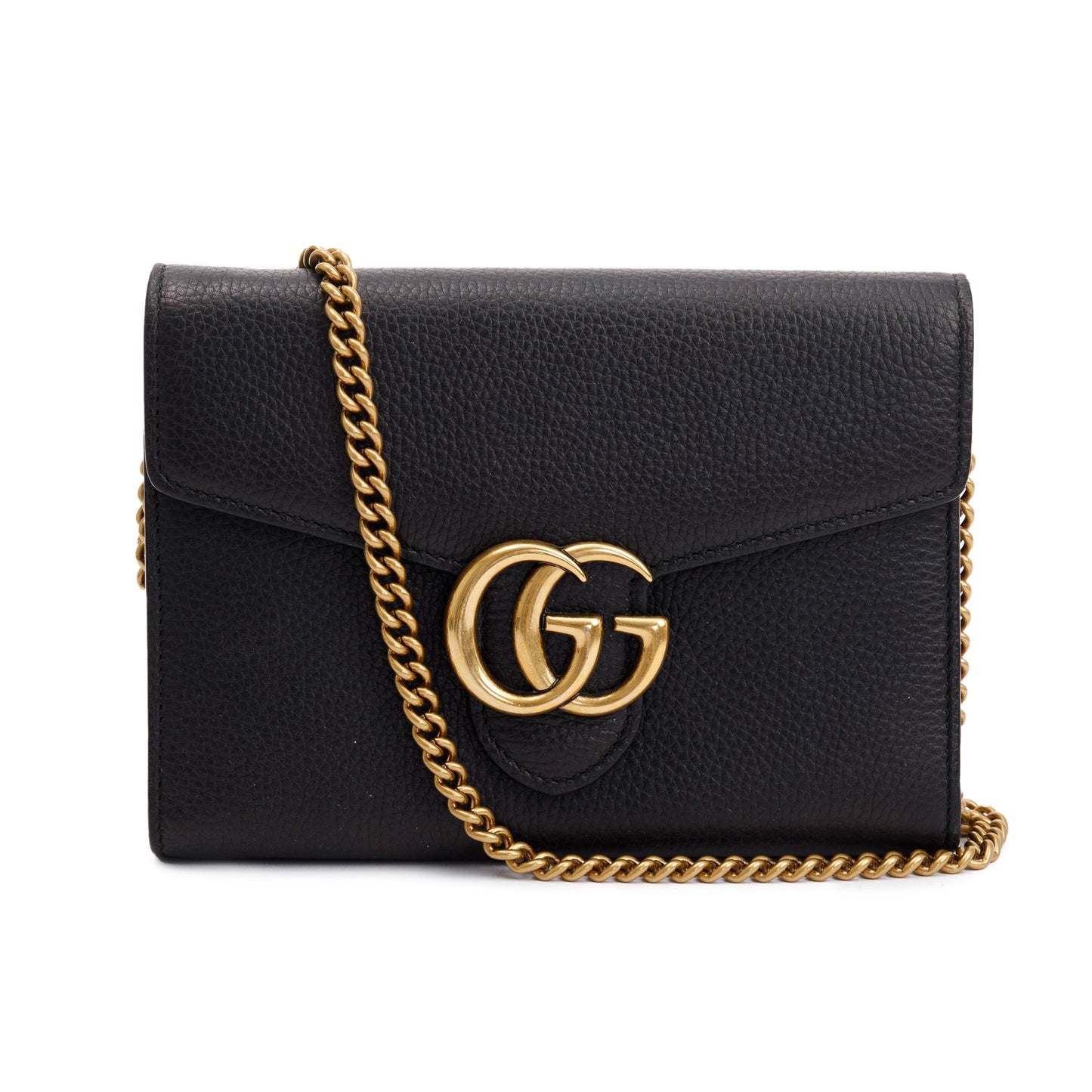 Gucci Black Calfskin Leather GG Marmont Chain Wallet