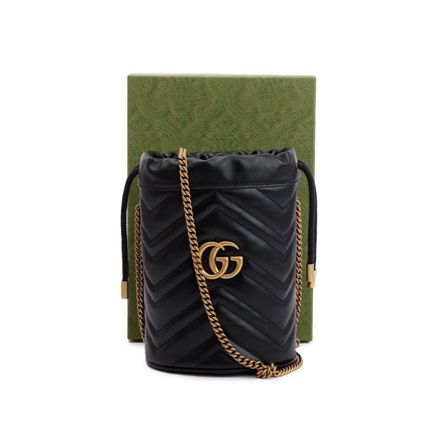 Gucci Black Calfskin Leather GG Marmont Mini Bucket Bag