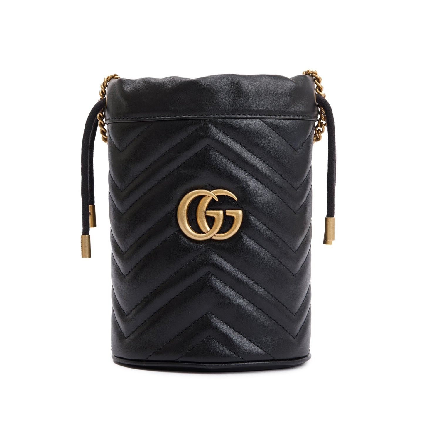 Gucci Black Calfskin Leather GG Marmont Mini Bucket Bag