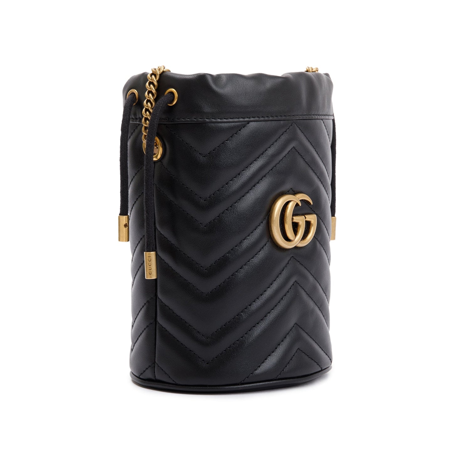 Gucci Black Calfskin Leather GG Marmont Mini Bucket Bag