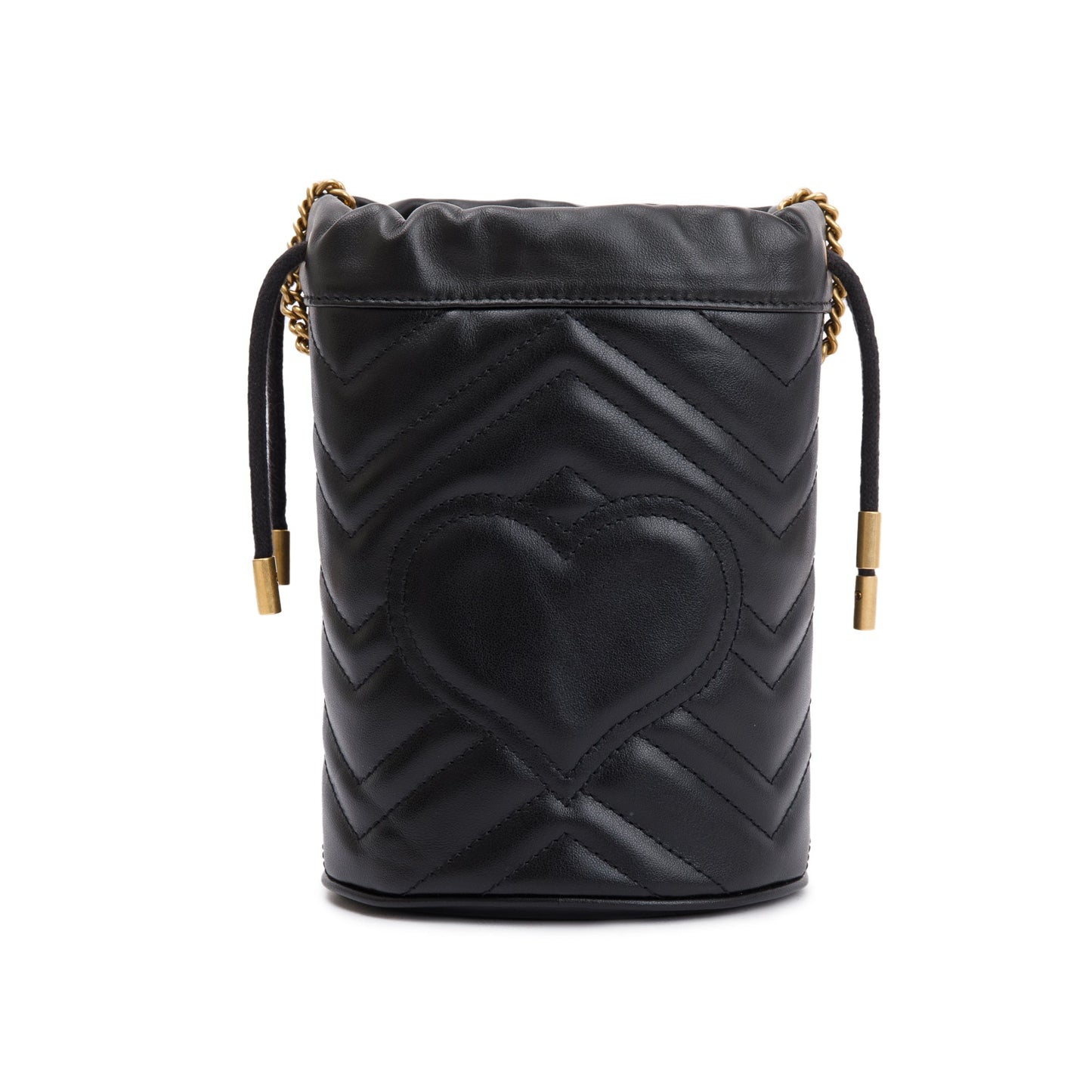 Gucci Black Calfskin Leather GG Marmont Mini Bucket Bag