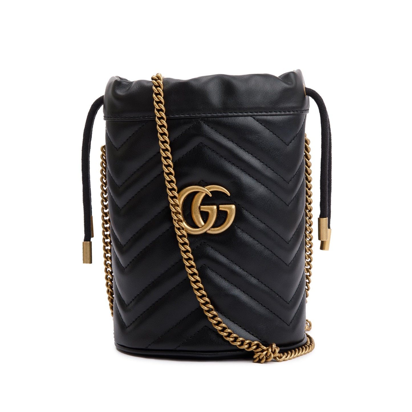 Gucci Black Calfskin Leather GG Marmont Mini Bucket Bag