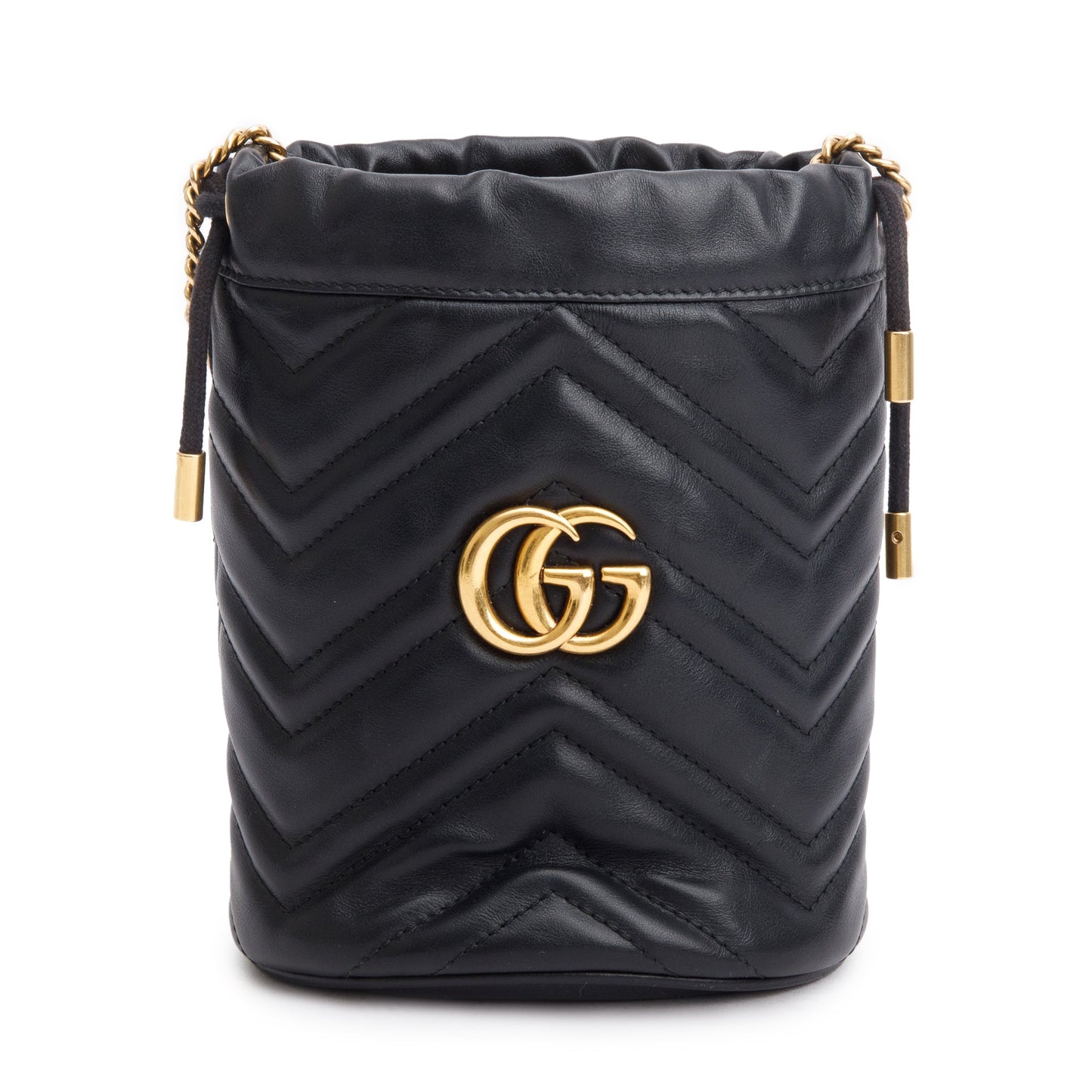 Gucci Black Calfskin Leather GG Marmont Mini Bucket Bag