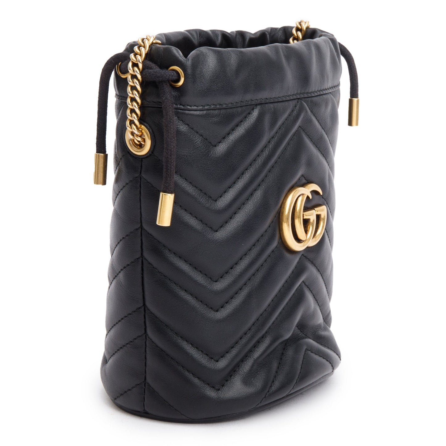 Gucci Black Calfskin Leather GG Marmont Mini Bucket Bag