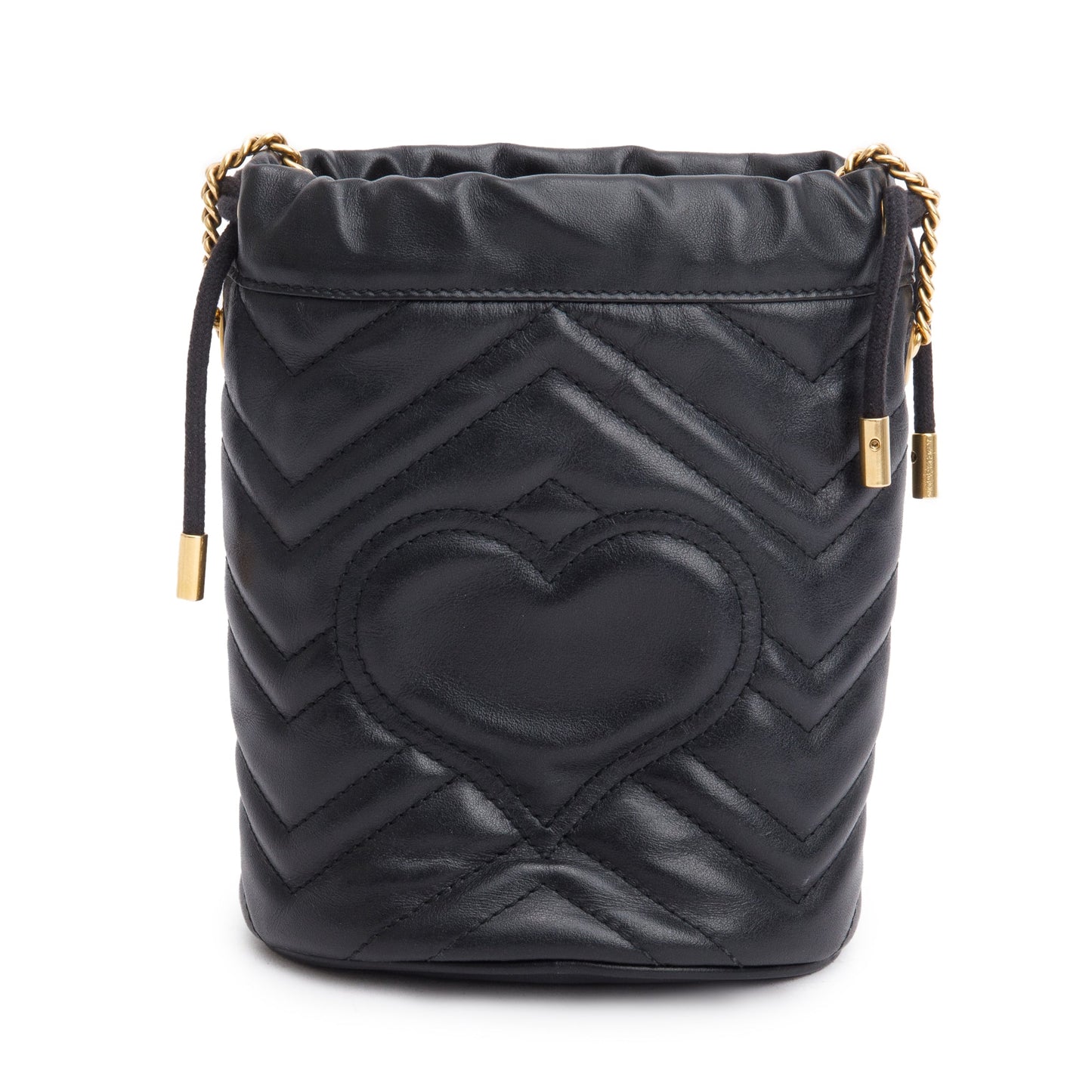 Gucci Black Calfskin Leather GG Marmont Mini Bucket Bag