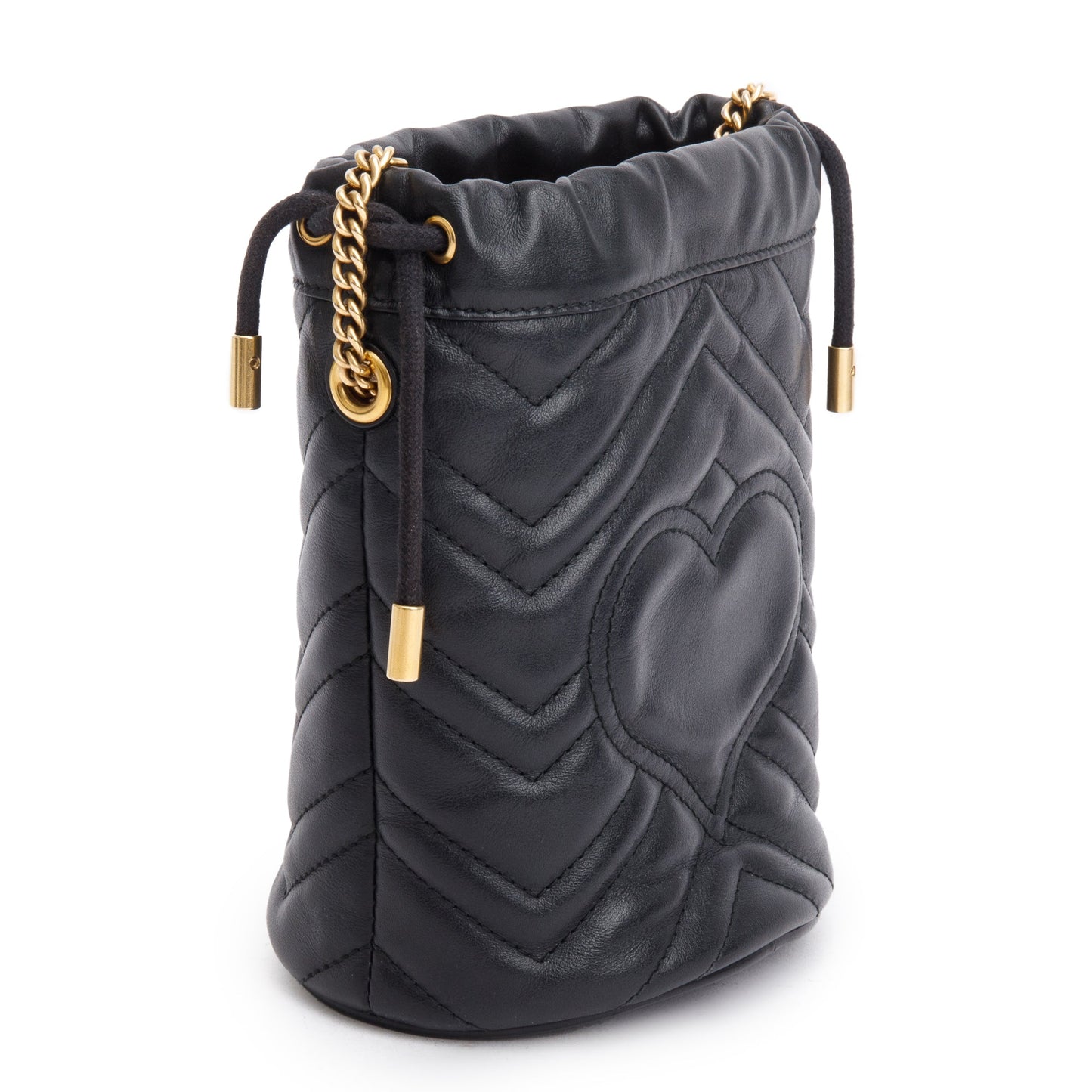 Gucci Black Calfskin Leather GG Marmont Mini Bucket Bag