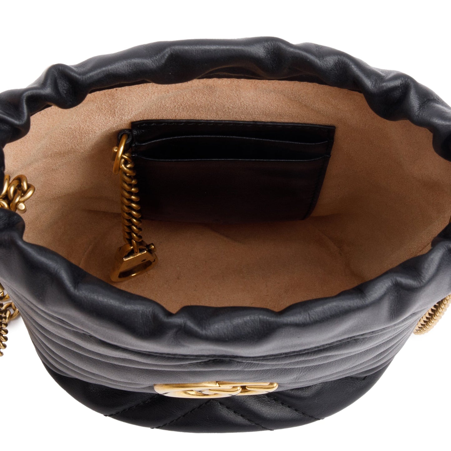 Gucci Black Calfskin Leather GG Marmont Mini Bucket Bag