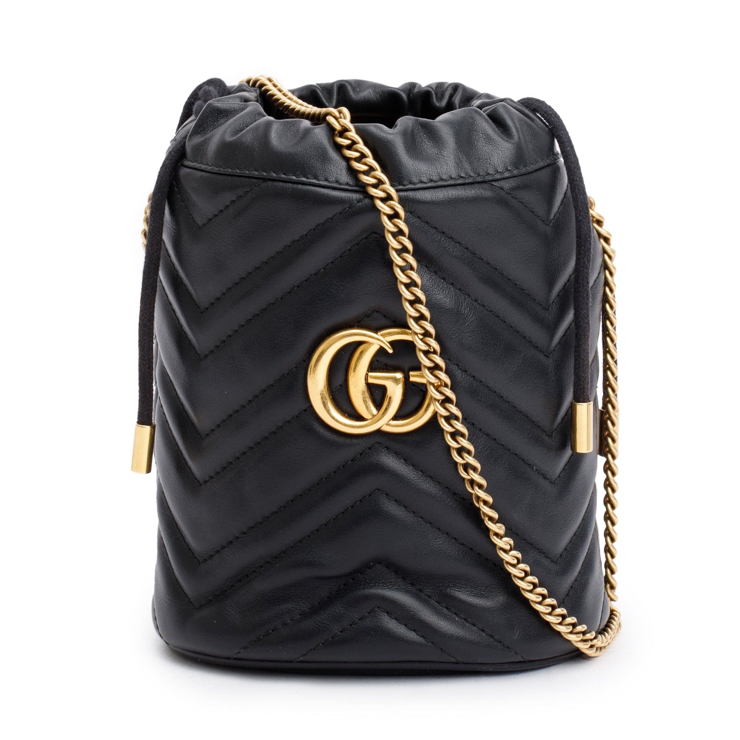 Gucci Black Calfskin Leather GG Marmont Mini Bucket Bag